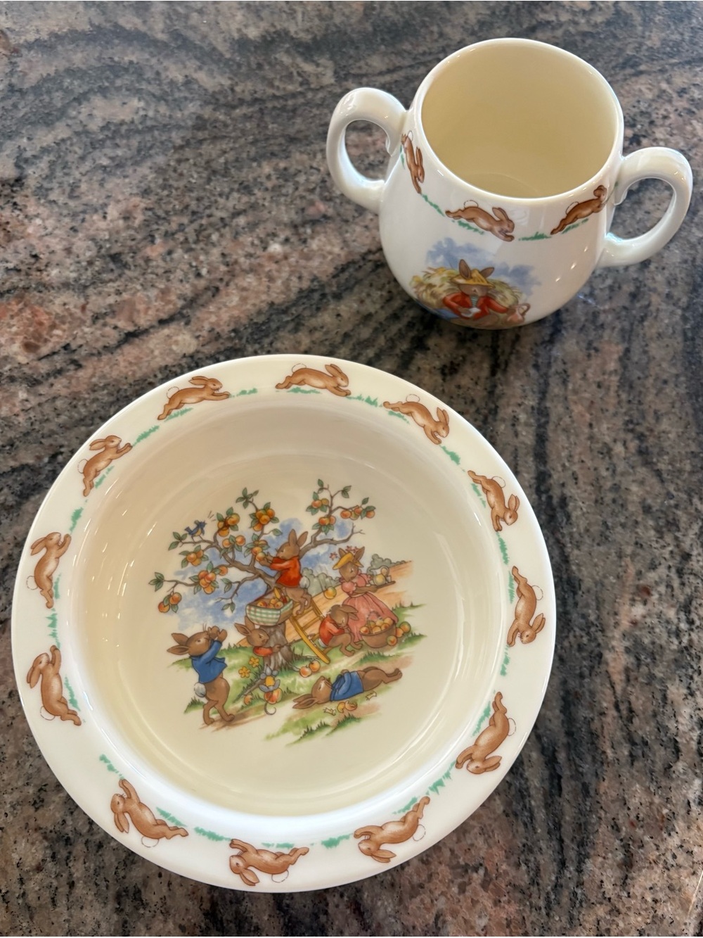 Royal Doulton “Bunnykins”Children's Bunny-Themed Ceramic Bowl and Mug Set